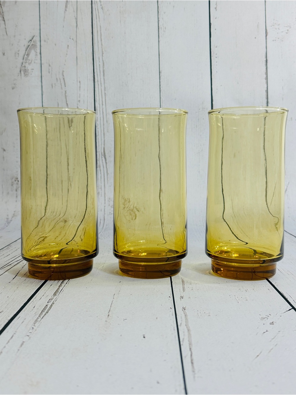 Set of 3 MCM Vintage-Libbey Glass Company amber honey gold  glass‎ tumblers